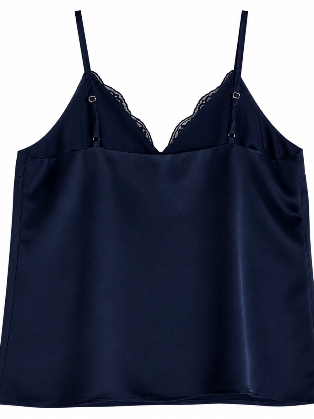 Babydoll Y2K Tank Top XS Navy Lace Satin Spaghetti Adjusted Straps Sexy Glam - Picture 3 of 7